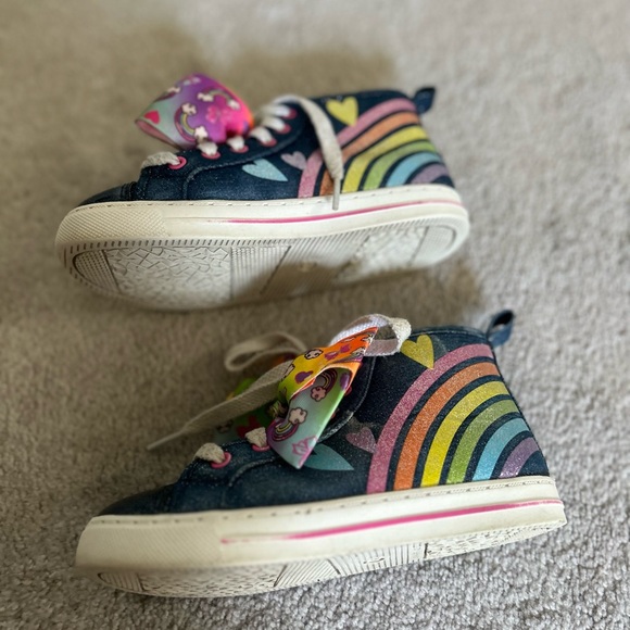 𝅺Jojo Siwa Sparkly Denim High Tops Rainbow heart bow size 13 - Picture 8 of 14